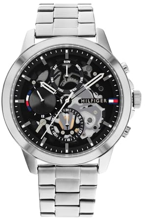Tommy Hilfiger Montre Analogique Multifunction à Quartz pour Homme avec Bracelet en Acier Inoxydable Argenté - 1710477