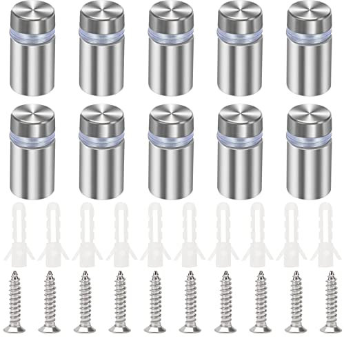YIXISI 10 Stücke 12×20 mm Edelstahl Werbeschraube, Werbung Schraube Glas Abstandshalter, Glasabstandsbolzen, Wand Glas Standoff Halter, mit Schrauben, für Schilder Displays, Silber