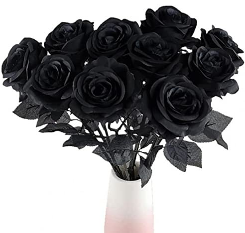 bopely 6pcs Schwarze Künstliche Rosen Silk Rose Blumenstrauß Realistisch Gefälschte Rosenstrauß Für Hochzeitsfeier -büro -heimdekoration