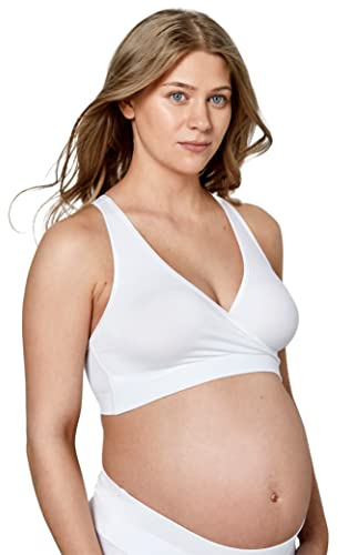 Medela Keep Cool Sleep Bra, Seamless Maternity & Nursing Sleep Bra with Full Back Breathing Zones, White, M, (Medium) 32-38B/F