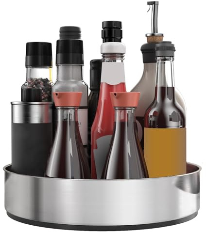 VAEHOLD Lazy Susan Drehteller Gewürzregal Organizer für Küchenschrank, Ablagetablett für Obst, Snacks, Salat – Organizer für Schrank, Speisekammer, Badezimmer, Tisch, Kosmetik (Silber, 19,5 cm)