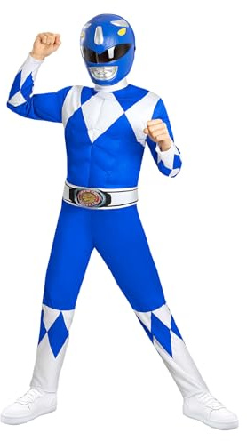 Funidelia Déguisement Officiel Power Ranger Bleu pour enfants, Comprend combinaison, ceinture et demi-masque, Super-héros - Tenue pour enfants pour fêtes, Carnaval et Halloween - Taille 10-12 ans