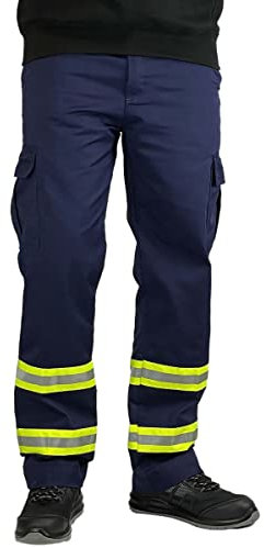 DURUS WORKWEAR Mens Hi Vis Visibility Reflective Cargo Combat Work Trousers Navy