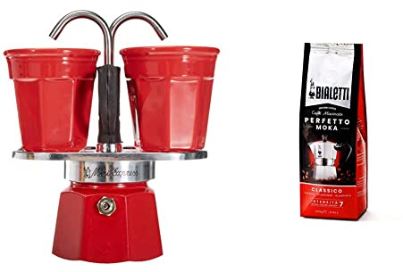 Bialetti - Mini Express Kandisky: Moka Set enthält Kaffeemaschine für 2 Tassen (90ml) + 2 Espressotassen, Rot, Aluminium & Perfetto Moka Classico: Gemahlener Kaffee mit mittlerer Röstung, 250g