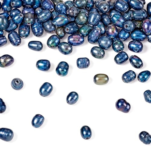 Beadthoven Natürliche Süßwasser-Zuchtperlen, 1,8 mm großes Loch, ovale Reisperlen für selbstgemachte Halsketten, Armbänder, Perlen, Schmuckherstellung, Schwarz, 100 Stück