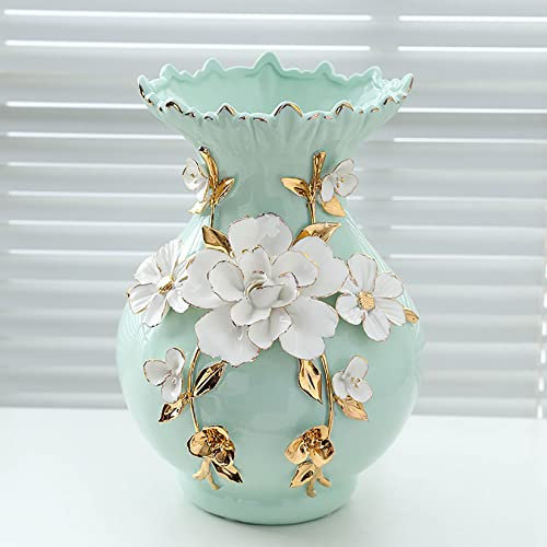 Keramikvase mit exquisiter 3D-Blume, Moderne Blumenvasen-Dekoration für Zuhause, Wohnzimmer, Küche, Desktop-Dekor, Grün Decorate