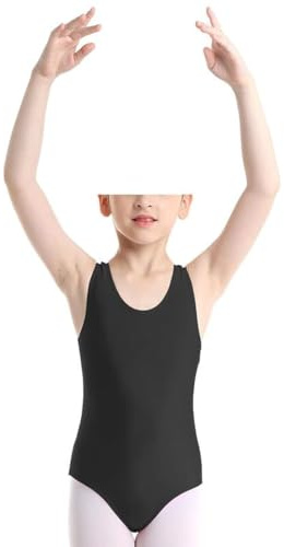 Prime fashions Girls Kids Leotard School Sport Dance Ballet Gymnastics Leotard Top Sleeveless (Black, 7-8 Years)