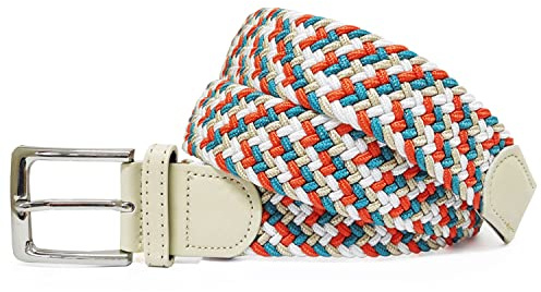Gloop Unisex elastiskt tygbälte flätat stretchbälte stretchigt bälte för kvinnor och män total längd, Orange beige vit, Gesamtlänge 105cm