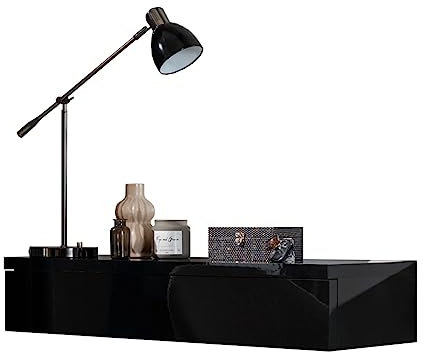 Mirjan24 Schminktisch Naliro, Kosmetiktisch mit Schublade, Make-up Tisch, Frisiertisch, Hängeschrank (Schwarz/Schwarz Hochglanz)