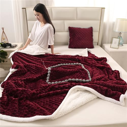 Hixingo Reisedecke und Kissen 2 in 1, Reisedecke mit Kissen Set Multifunktionale Reise Decke und Kissen 2 in 1 Weichem Flugzeug Verwandlungskissen für Urlaub, Camping (50 * 50cm,Plüsch-Burgund)