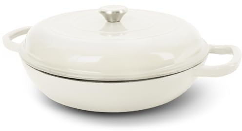 UFEH Enameled Cast Iron Dutch Oven, 3.8 Quart Pot With Lid, Non-Stick, Round, Oven Safe up to 500F for Marinate, Cook, Bake, Refrigerate and Serve - Cream White