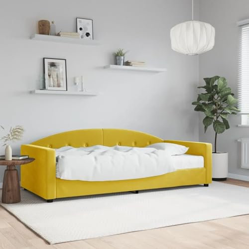 ZEYUAN Tagesbett mit Matratze Gelb 90x200 cm Samt, Schlafsofa, Daybed, Bettsofa, Sofa Bed, Sofabett, Schlafcouch, Jugendbett, Bettgestell, Bettcouch - 3197282