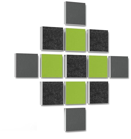 platino24 Akustikpaneele 13 Elemente 3D-Set Colore Quadrat 27,5 x 27,5 cm Multicolore I Schallabsorber aus Basotect G+ mit Akustikfilz I Schalldämmung Wand & Decke I Akustikelemente Wandpaneel