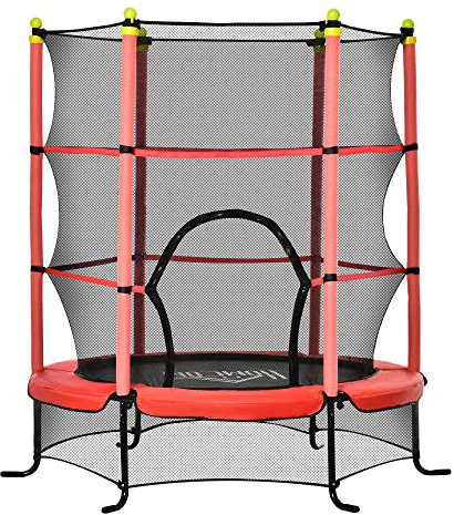 HOMCOM Kindertrampolin Ø163 cm, Trampolin mit Sicherheitsnetz, Randabdeckung, Gartentrampolin für Kinder 3-10 Jahre, bis 50 kg belastbar, Rot
