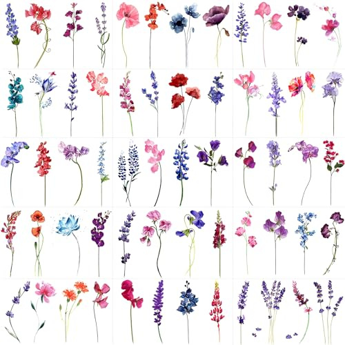 Ulanox 15 Blätter Aquarell Lavendel Temporäre Tattoos Fake Tattoos Aufkleber Gesicht Hals Arm, Blumen Tatoo Aufkleber Kits für Frauen und Mädchen
