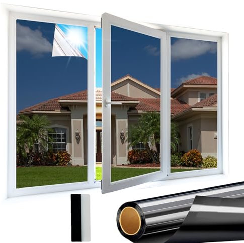 Samheito One Way Window Film Privacy 60 × 200 cm Black Silver Reflective Window Film Anti Glare Self Adhesive Mirror Window Tint Film UV Blocking Sun Blocker for Home Office Black