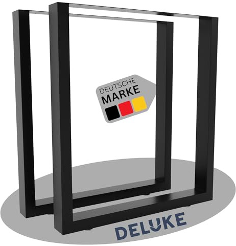 DELUKE® Tischbeine Metall CERMO Schwarz | 43x40cm HxB | 2er Set | inkl. Schrauben + Bodenschoner | Tischgestell Tischkufen 2 Stück Tischbein für Holztisch Esstisch Schreibtisch Sitzbank