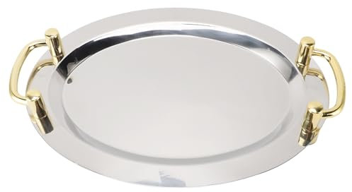 Plateau de Service en Acier Inoxydable, Plateau de Service avec Poignées, Grande Assiette Polie Miroir, Plateau de Boisson au thé, Plateau de (Forme rectangulaire avec poignée