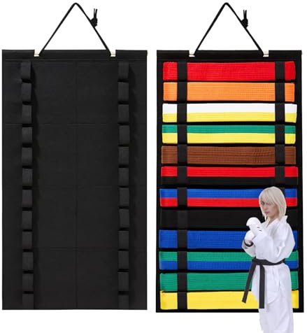 CMANLNYK 12 Belts Karate Belts Display Rack - Martial Arts Belt Display Holder Belt Hanger Taekwondo Belt Organizer, Equipment for Taekwondo Coaches Students Enthusiasts Adults Teens Kids (No Belts)