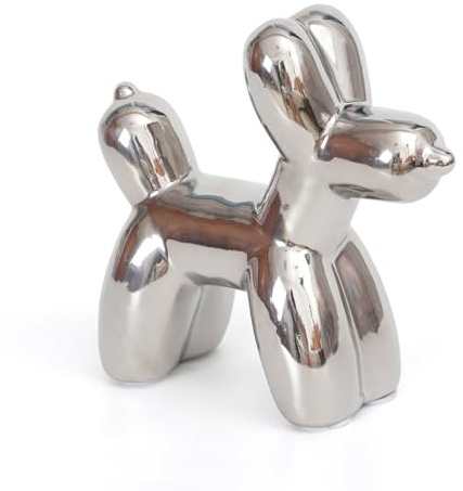 Notakia Cane Palloncino in Ceramica Argento, Statua Decorativa Grande | Scultura moderna da tavolo per soggiorno, ufficio e libreria, soprammobile animale elegante per arredo casa