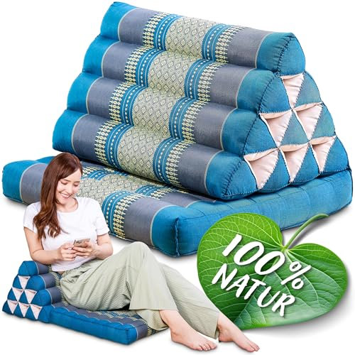 Namasdee Thaikissen 1 Auflage 75x50x8cm mit 100% natürlicher Kapokfüllung (Hellblau)