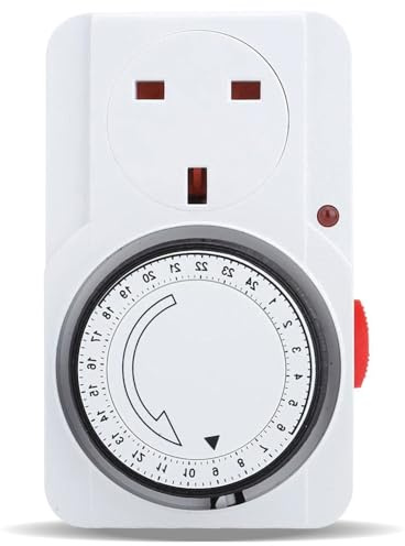 Mechanical Timer Plug Socket UK, 24-Hour Programmable Plug-in Timer Socket Indoor Plug Switch for Home Appliances Lights Security Systems, CE Listed