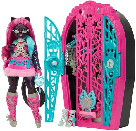 Monster High Monstrueux Secrets Catty Noir Coffret Énigmes à Hauntlywood avec poupée, dressing et plus de 19 surprises glamour, dont des vêtements pour poupée