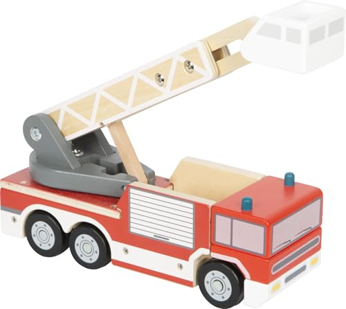 Small Foot Bomberos, Escalera giratoria 360°, Madera y Cesta, camión Para Rescate, 2 años, 12638