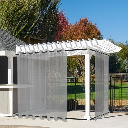 Wasserdichte, durchsichtige Outdoor-Vorhänge für Terrasse, Lichtfilterung, Sichtschutz, Trennwand mit Öse oben und unten, ideal für Veranda, Pavillon und Deck, 2 Paneele, B 120 x L 96 cm, Grau