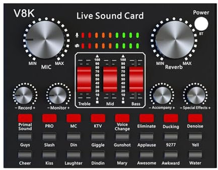 Carte son de diffusion en direct, table d' de streaming professionnelle, équipement audio sans fil, fonction de changement de voix, effets de mixage DJ intégrés, métal pour le podcasting ou l'