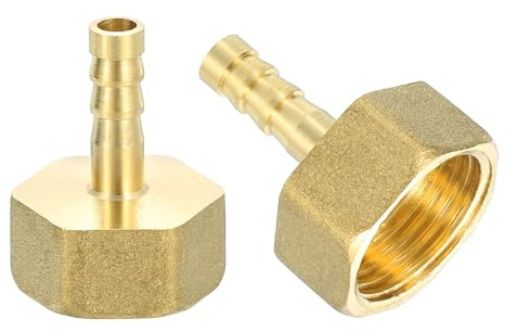 sourcing map 2 Pcs Brass Hose Barb Fitting, 1/4 Barb x G 1/2 Female Brass Barb Pipe Fitting Adapter with Tape for Connect Pipes Mechanical Devices Plumbing Equipment