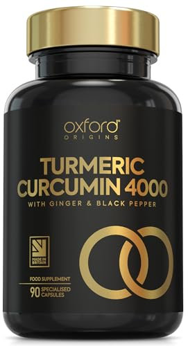 Advanced Turmeric and Black Pepper Capsules 4000mg, ONE per Day with Ginger Root | 90 Turmeric Tablets for Joint Care & Mobilty | Potent Tumeric Supplement Joints | 3 Month Supply | Made in The UK