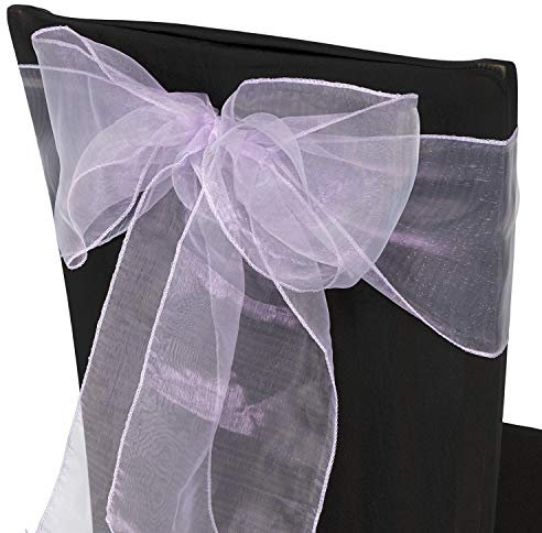 200 fasce per sedie in organza lilla chiaro, fasce larghe per fiocchi pieni e ideali per matrimoni, compleanni, ricevimenti e decorazioni per feste di anniversario, 17 x 280 cm