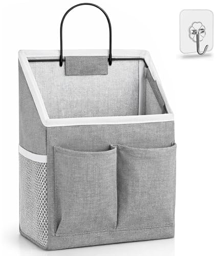 Kanrichu 1pcs Wall Hanging Storage Bag, Wall Hanging Baskets for Organizing as Over the Door Organizer, Wall File Organizer, Rv Storage and Organization. For Bedroom, Office, Camper (Gray-Upgraded)