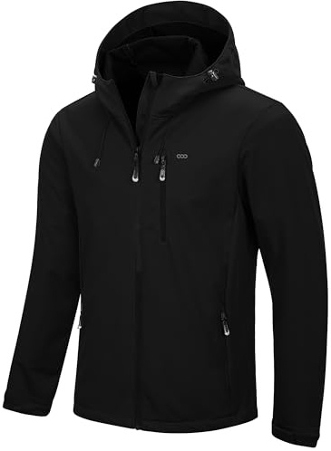 33,000ft Veste softshell pour homme - Imperméable et coupe-vent - Veste fonctionnelle respirante - Veste de cyclisme légère avec capuche - Sans doublure en polaire