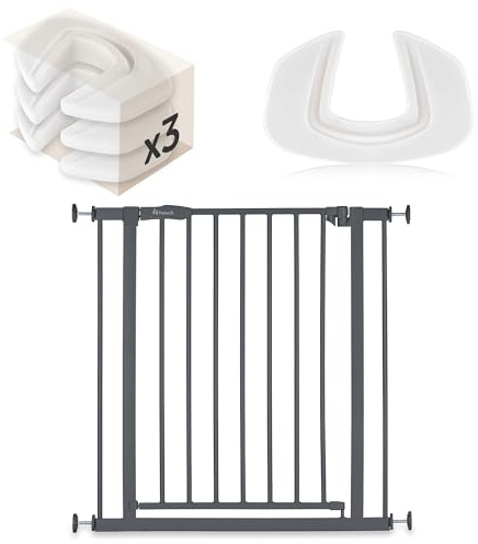 hauck Treppenschutzgitter Set Open N Stop 2 für Breiten 75-80 cm & 3X Klemmschutz | Metall Türschutzgitter ohne Bohren (Grau)