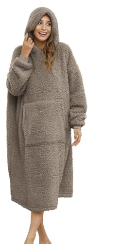 ililmmoe Sherpa bärbar filt överdimensionerad huvtröja sweatshirt TV-filt med långa ärmar och ficka, CoolBrown, one size