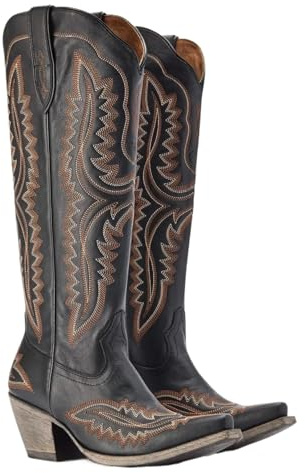 ERHTGUO Cowboystövlar dam knähöga halva vader, vintage västerländsk stil, vardagsskor, Svart brun linje, 38 EU