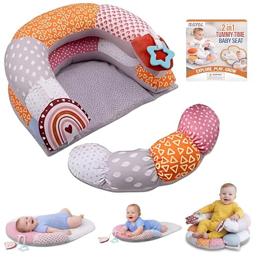 2 in 1 Tummy Time Pillow & Mat | Baby Support Seat with Detachable Prop Cushion | Baby Sitting Support & Baby Floor Seat & Mat | Gift for Babies and Baby Shower