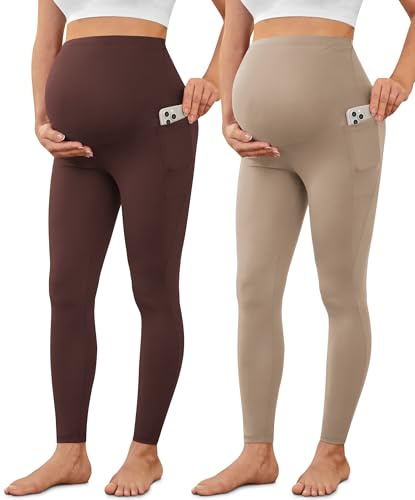 VALANDY Creamlush 2 Pack Over Bump Maternity Leggings with Pockets