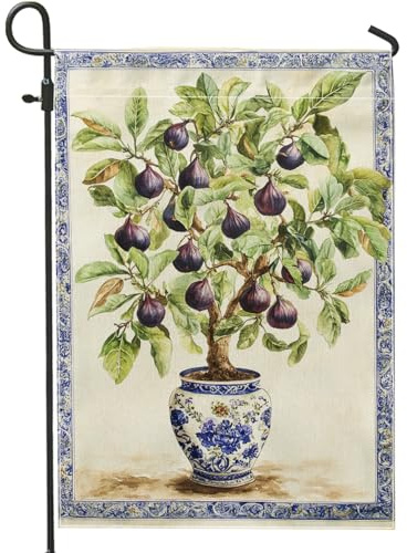 Garten Fahnen Feigenbaum violette Feigenblüte Polyester Hanging Flag Waschbar Haus Hof Flagge für Außenbereich Garten 30x45cm