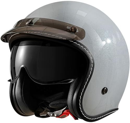 Mezzo Casco Da Motociclista Casco A Scodella Con Visiera Parasole, Vintage Caschi Moto Jet Caschi Cromwell Omologato DOT/ECE, Retrò Casco Aperto Scooter Per Donna E Uomo Adulto 2,XL=61-62CM