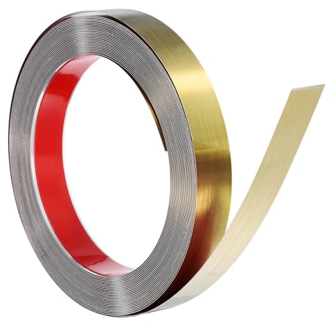 QUARKZMAN Moulures Décoratives Autocollantes Acier Inoxydable 10mx25mm | 10mx25mmx0.3mm（Longeur x Largeur x Épaisseur） Or Brossé, Bande de Tôle Murale Bande De Garniture Couverture D'Espace