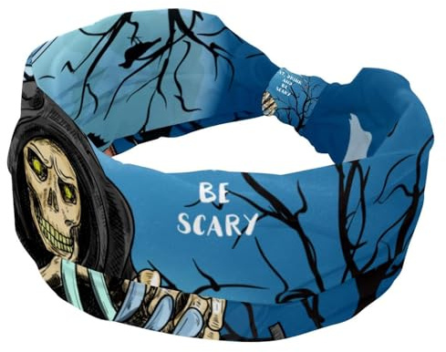 Women's Headband, Elastic Non-Slip Headband, Halloween Party Invitation Card Skull Sickle Ghost Wide Hairband, Twist Knotted Sport Workout Head Wrap, Hair Accessories