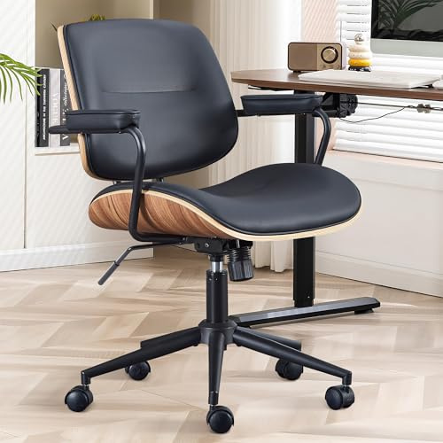 BERYTH Homeoffice Bürostuhl Ergonomisch Stuhl Drehstuhl mit Armlehne Medieval Modern Bürostuhl 360°Drehbar Höhenverstellbar Schreibtischstuhl, Arbeitszimmer, Schlafzimmer bis 136 kg Schwarz