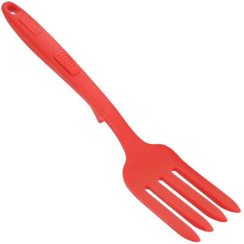 Angoily Fourchette Cuisine en Silicone Rouge Grosse Fourchette Ergonomique Antiadhésive Sautées et Spaghetti Ustensile Pratique pour Usage Quotidien Cuisine Maison