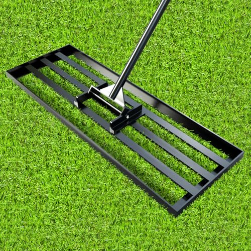 Rechen, Rasen Rakel Nivellierrechen 75x25cm, mit Klicksystem 200cm Verstellbarer Stiel-Schmutz, zum Rasen Sanden Rasensand Nivellieren Aerifizierer Lawn Leveling Rake, Garten Rasen