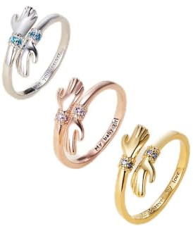 Personalised Hug Ring with Birthstone, Custom Text 925 Sterling Silver Adjustable Hug Rings for Women Girls, Engraved Words Hugging Hands Open Ring Friendship Jewelry Gift for Granddaughter Daughter