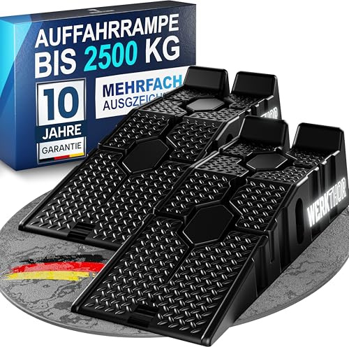 WERKTHOR Rampe d'Accès Voiture - Lot de 2 Rampes de Levage Antidérapantes en HDPE 2,5T pour Vidange et Entretien - Idéal pour Véhicules jusqu'à 2.500 kg