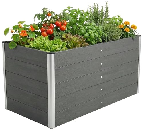 Floordirekt Bancal elevado de 150 x 70 x 75 cm, antracita WPC, resistente a la intemperie y fácil de limpiar sobre pilotes para jardín, balcón o terraza – Delos